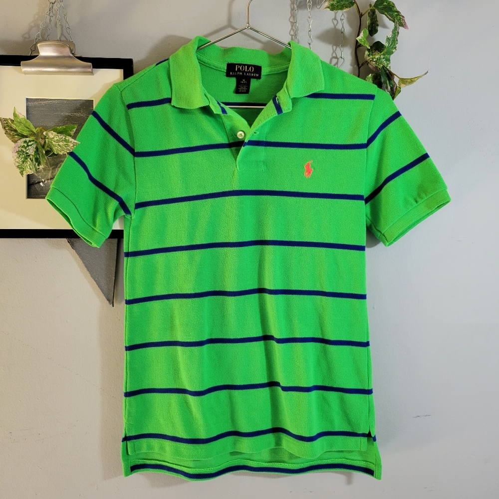 Polo Ralph Lauren Boy's Stripe Short‎ Sleeve Polo M Green Blue 10-12